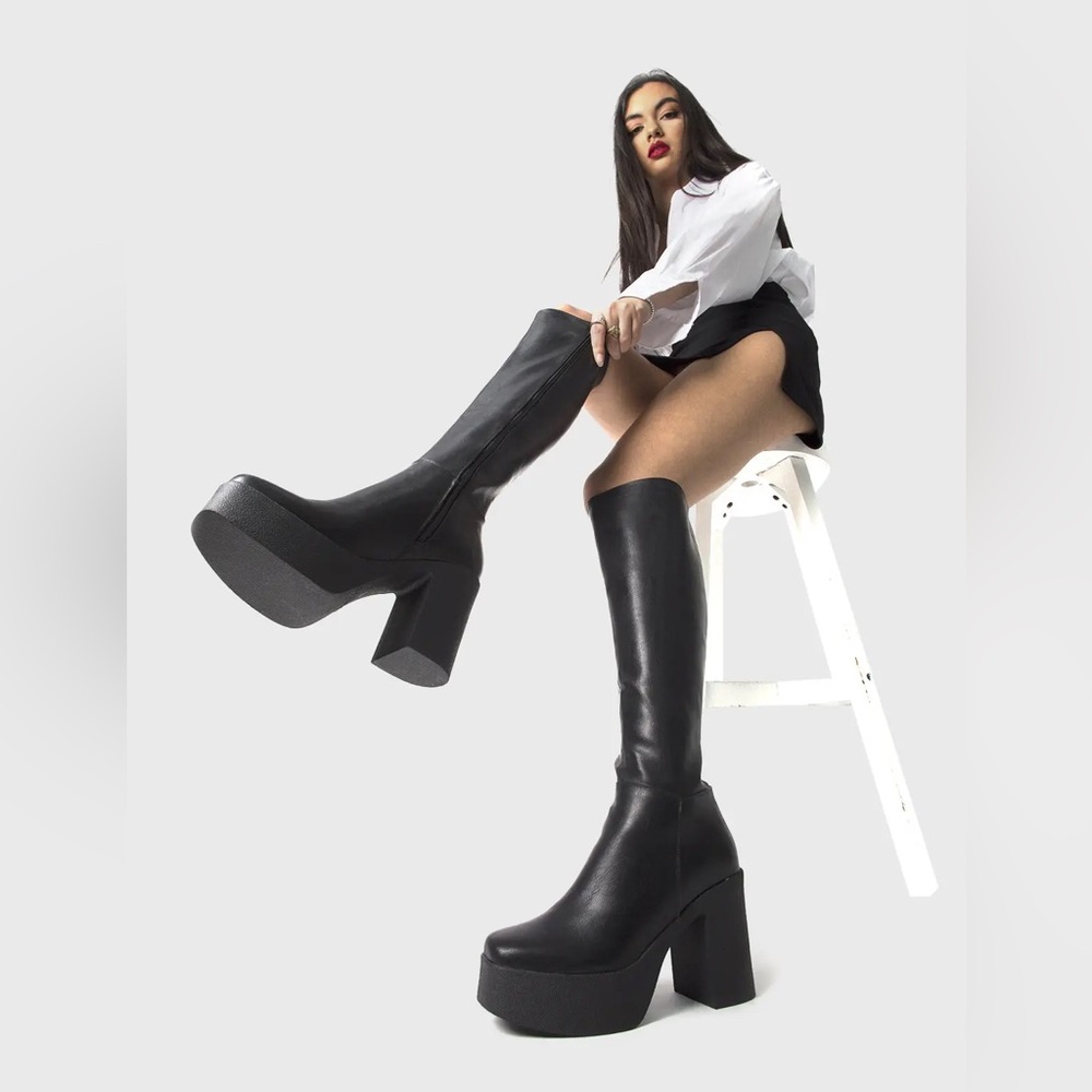 LA MODA SLICK NICKS PLATFORM CHUNKY KNEE HIGH BOOTS GOTH GRUNGE SIZE 7 UK/ 9 US